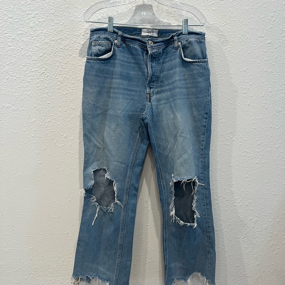 Free People distressed, straight leg, cut at ankle